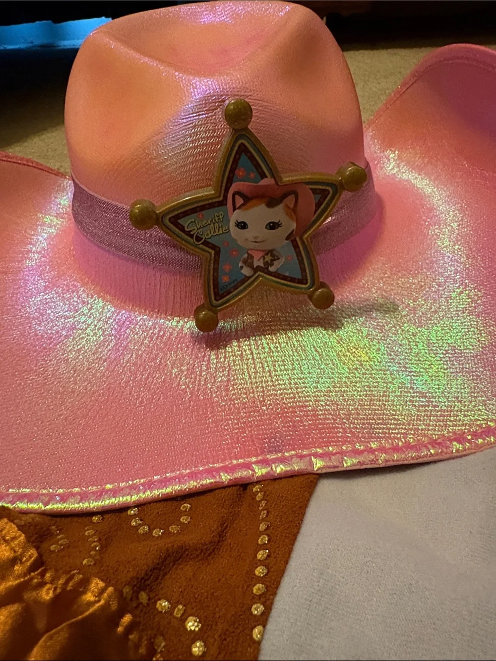Girls' Brown and Blue Disney Sheriff Callie Cat Cowgirl Costume with Pink Hat